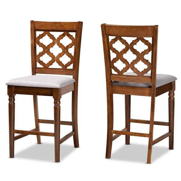 Baxton Studio Ramiro Modern Grey Fabric and Walnut Brown Finished Wood 2-PC Counter Stool Set 176-11376-Zoro - main